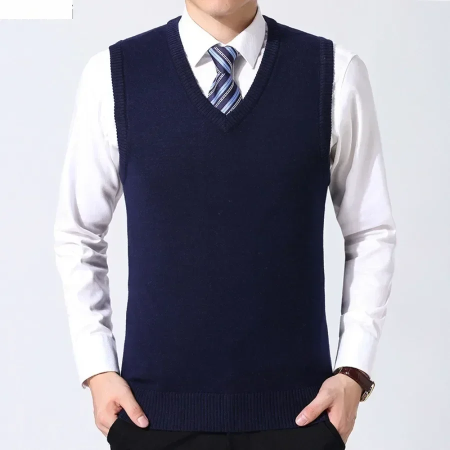 Men's Knitted Sweater Vest Pullover Tank Tops Autumn Winter Luxury Men's Business Office Slim Wool Vest Men Solid Vest Tops