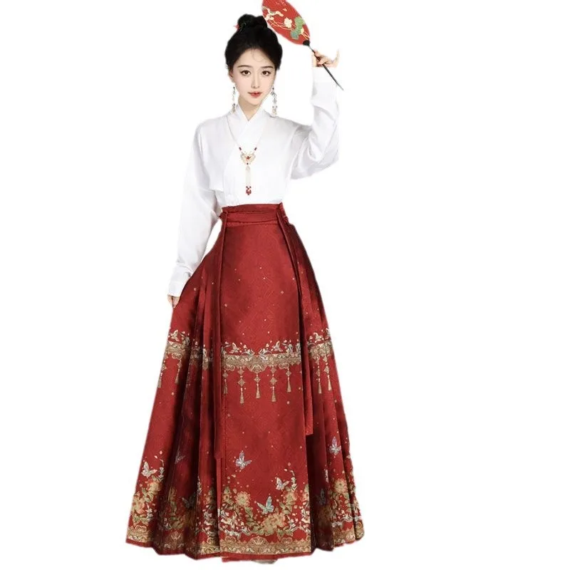 Women's Han Chinese Clothing Woven Gold Imitation Makeup Floral Skirt Daily Elements Toast Engagement New Style