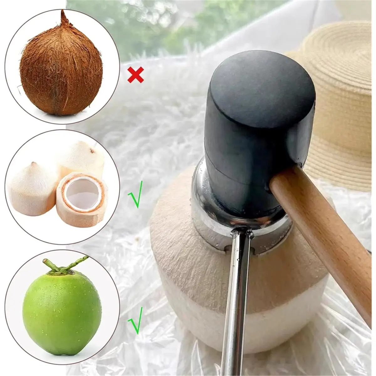 Choice Day Coconut Opener Tool Set,Food Grade Coconut Opener,Coconut Scraper for Kitchens,Picnics and Beach Vacations