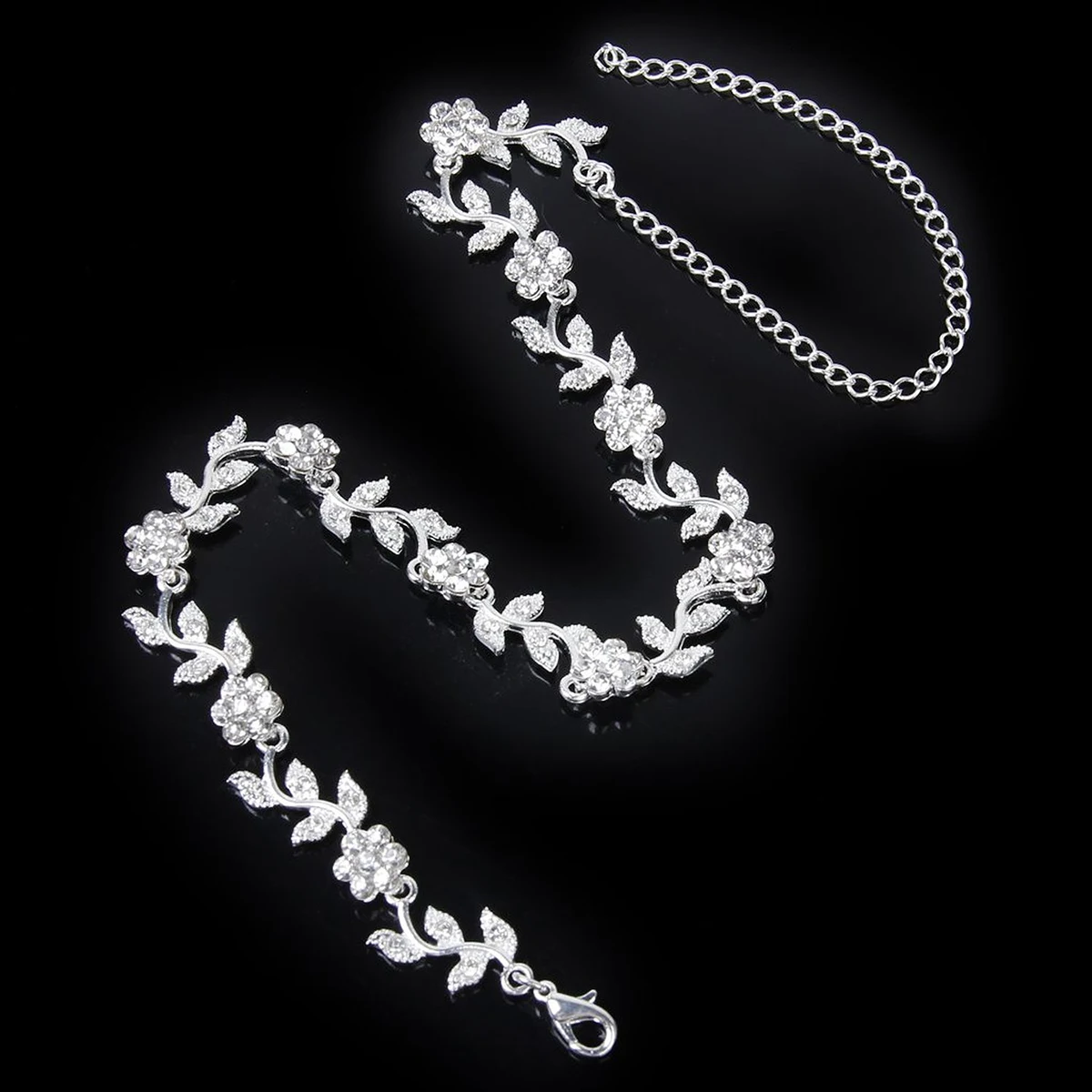 

Leaf Crown Bridal Jewelry Set Silver Alloy Rhinestone Wedding Tiara For Women Party Engagement Accessories