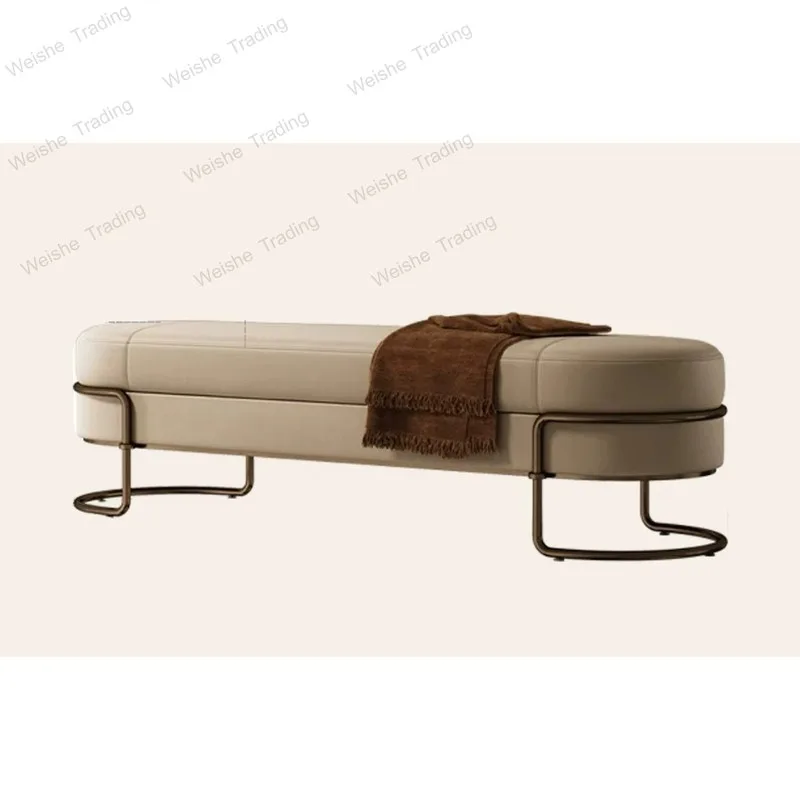 Italian light luxury bedside stool leather first layer cowhide bedroom designer living room sofa high-end shoe changing stool
