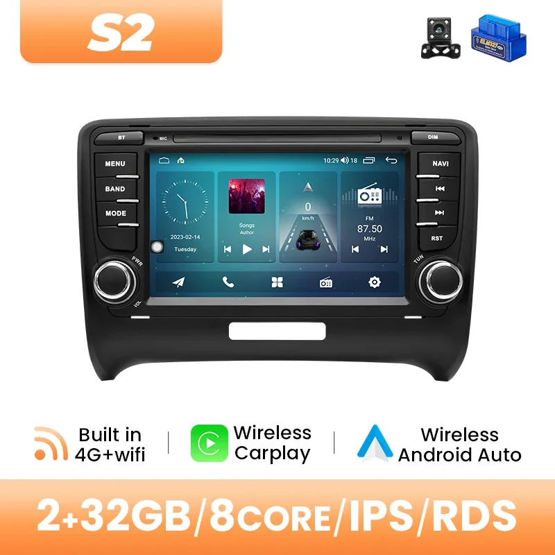 Draadloze Carplay 8GB 128GB Autoradio Multimedia Voor AUDI TT MK2 8J 2006 2007 2008 2009 2010 2011 2012 Navigatie Bose DSP 4G Wif