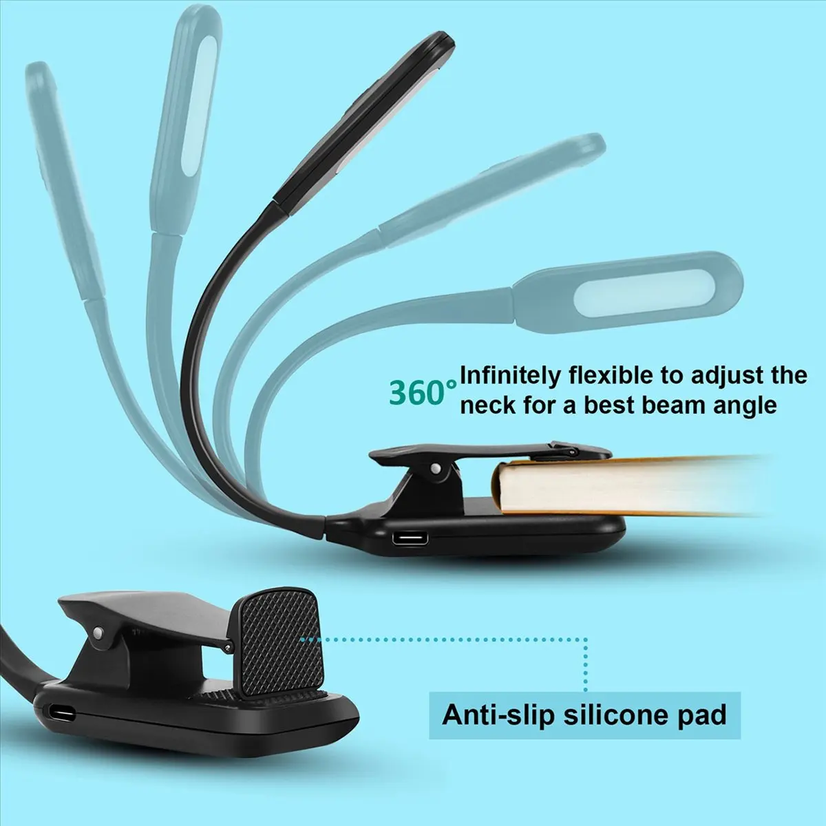 

Верхняя книжная лампа 4X, перезаряжаемая лампа для чтения, 9-светодиодная книжная лампа для чтения в постели с 3 яркостями