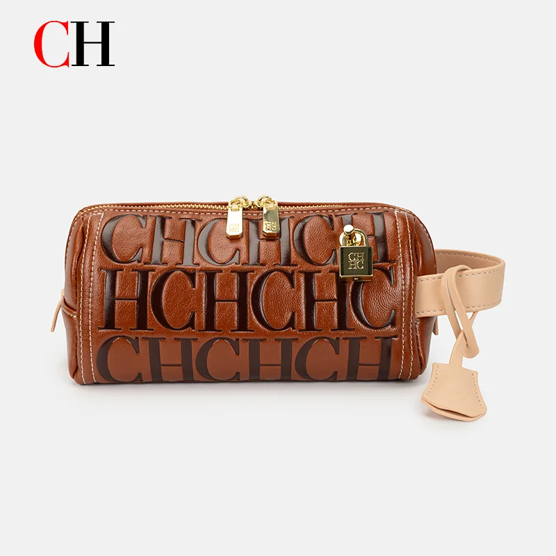 

CH Cylinder Crossbody Bag Women Gold Lock Hardware Double Zipper Mini Barrel Handbag Casual Waist Shoulder Purse