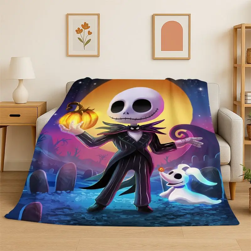 HD Cartoon N-Nightmare Before Christmas Jack HalloweeFlannel Blanket Soft Warm Throw Blanket for Bedroom Living Room Bed Travel