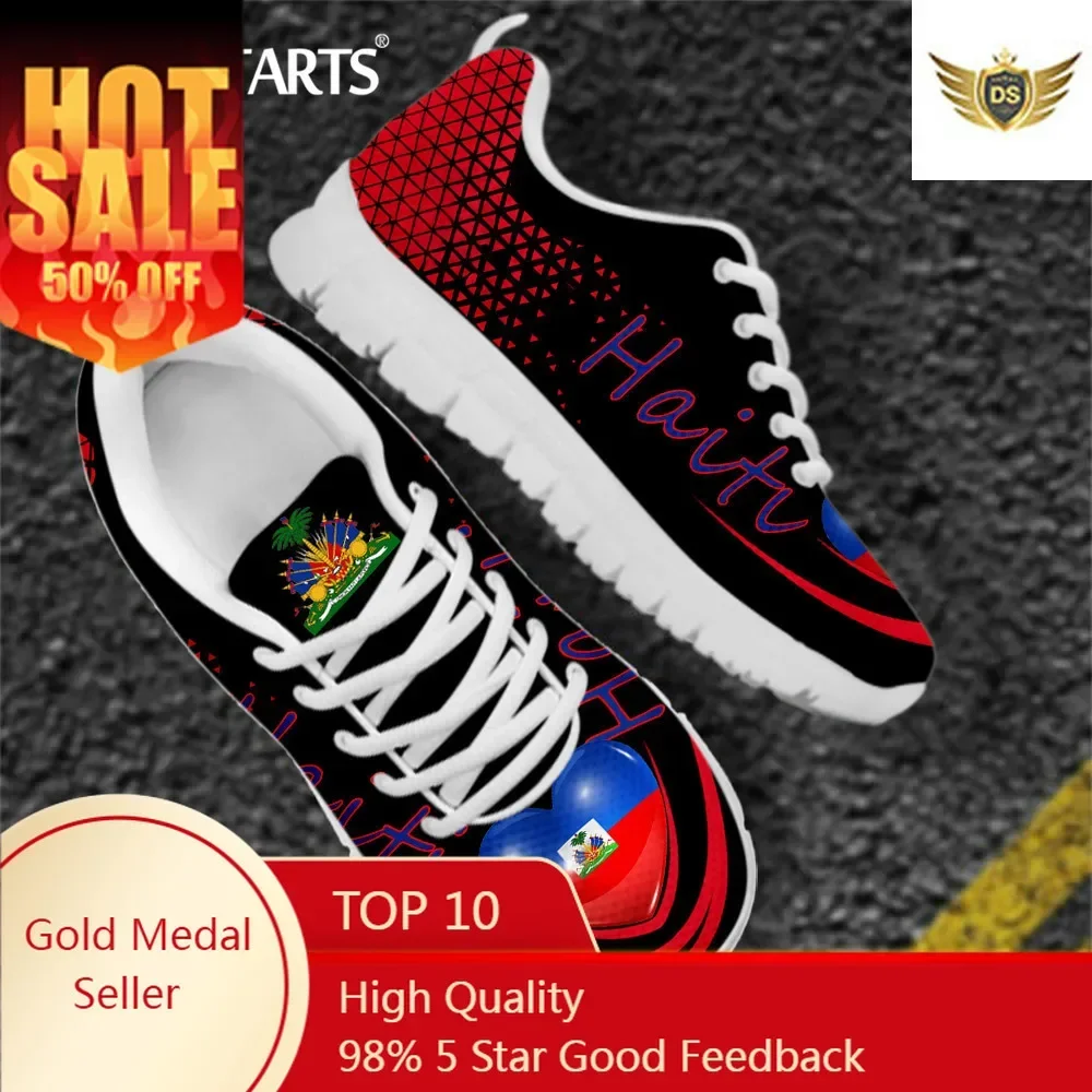 Brand Designer Haiti Flag Print Sneaker For Men's Breathable Mesh Flats Walking Shoes Casual Lightweight Men Sneaker