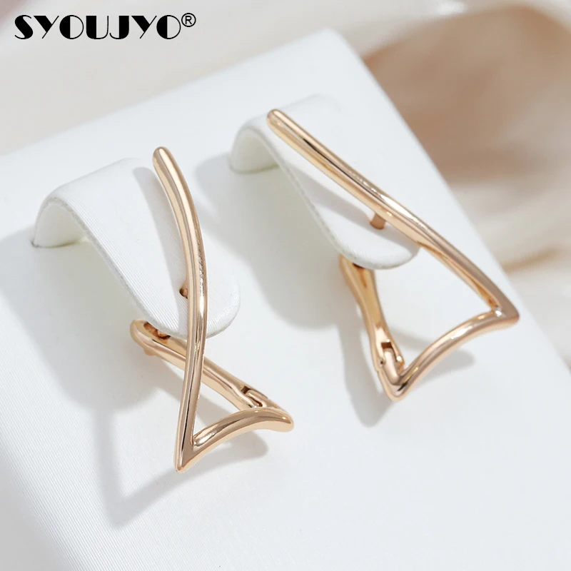 SYOUJYO-Boucles d'oreilles triangle goutte pour femmes, conception simple, 03, correspondance facile, bijoux de document en or rose 585