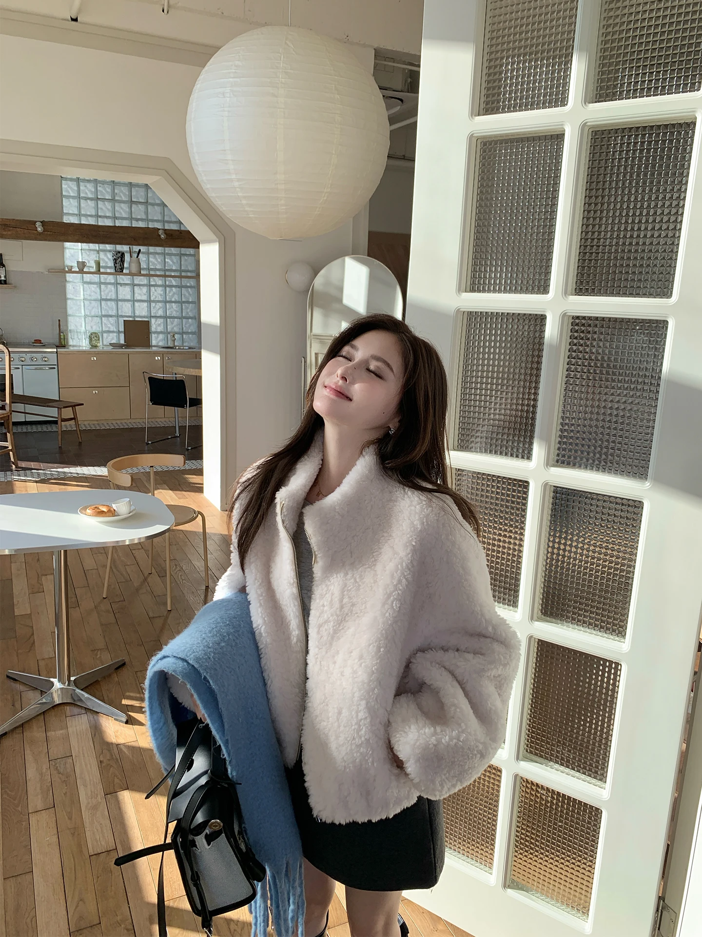 UPFURS Abrigo de piel de cordero ort para mujer, cálido, informal, de poliéster, Thiened, invierno, nuevo, holgado, con cierre de cremallera