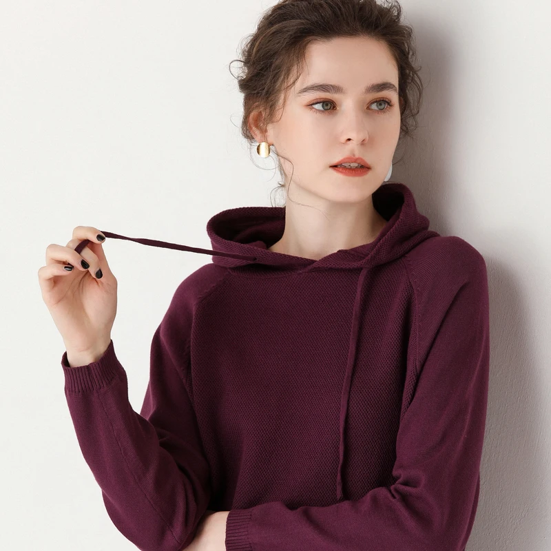 

Женская свободная толстовка с капюшоном, трикотаж из чистого хлопка, тонкий рукав, весна-осень-зима, модный повседневный топ в Корейском стиле