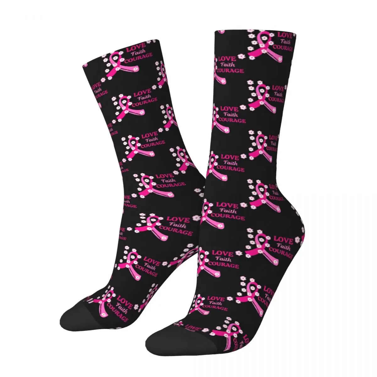 Breast Cancer Awareness - Love, Faith, Courage Men's Socks Vintage Harajuku Street Style Novelty Pattern Crew Sock