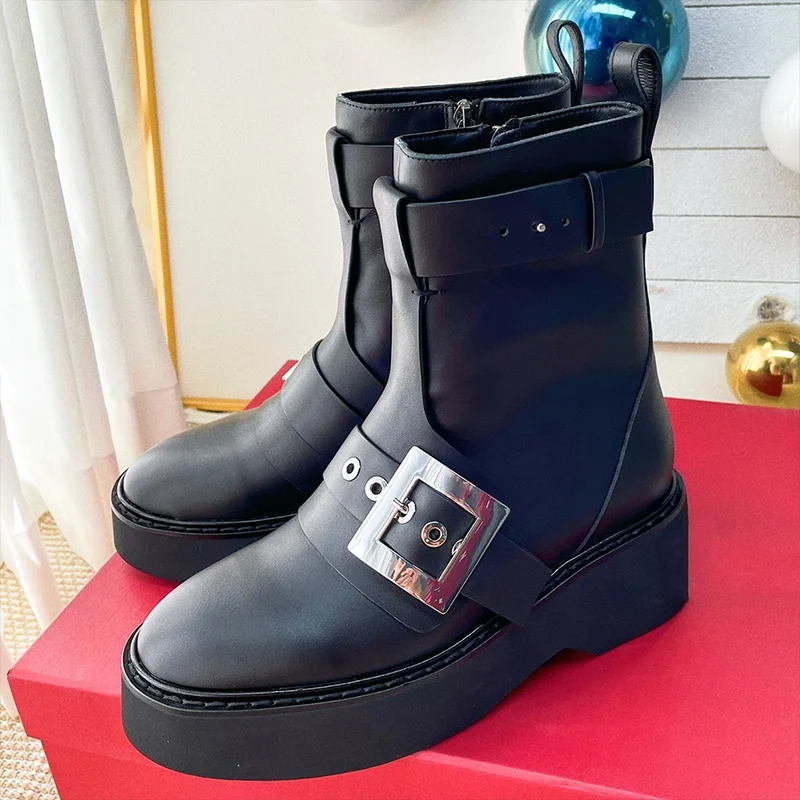 

High quality cowhide sheepskin and women's ankle boots with metal fasteners EVA foam rubber sole 25091309