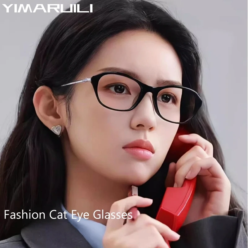 YIMARUILI New Fashion Retro Cat Eye Glasses Women Luxury Acetate Oval Optical Prescription High-end Eyeglasses Frame J6053L