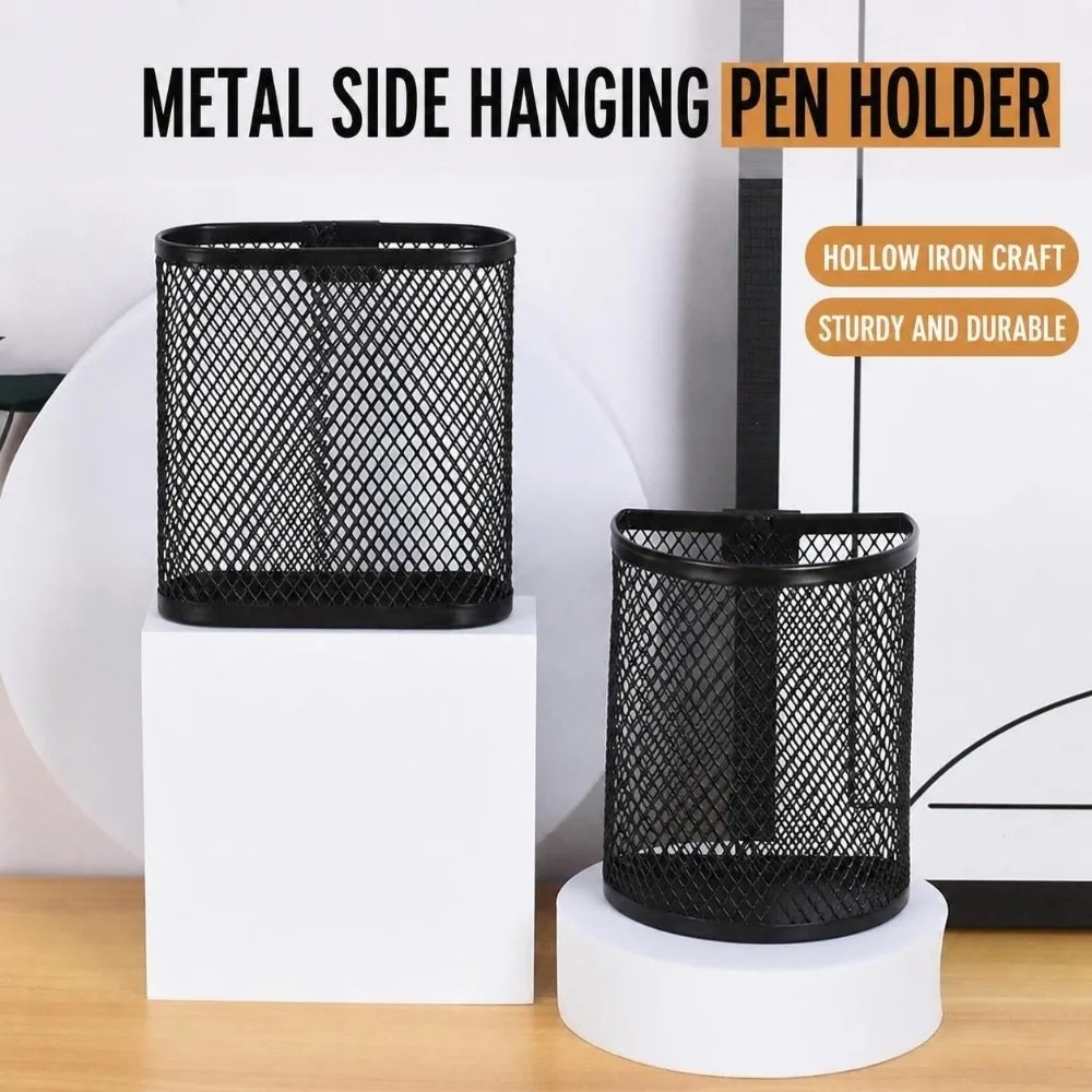 Portable Metal Hanging Pen Holder Mesh Semi-Circle/Oval Pencil Cup Stationery Storage Basket School Office