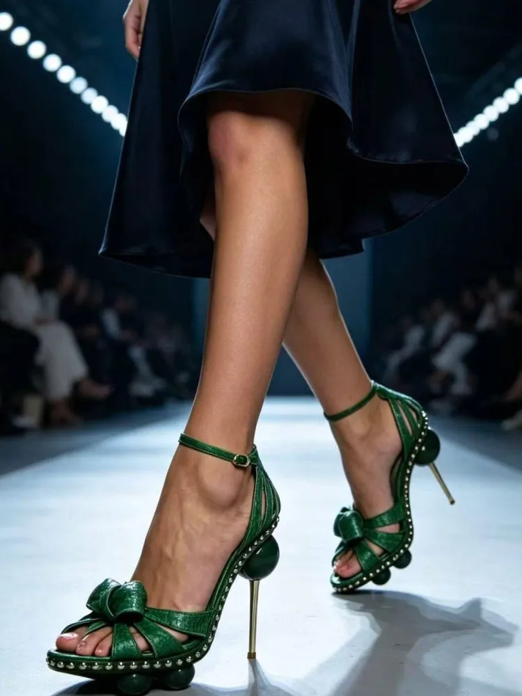 2026 Spherical Rivet Stiletto Sandals with Hollow Thick Bottom Fashion Show Party Wedding Women's High Heel Sandals view 6