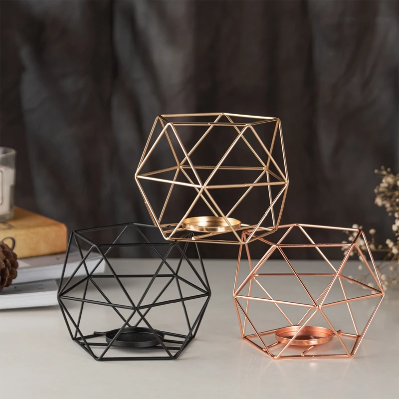 European Wrought Iron Candlestick Wedding Ceremony Props Geometric Design Votive Candle Holders for Wedding Home Decoration