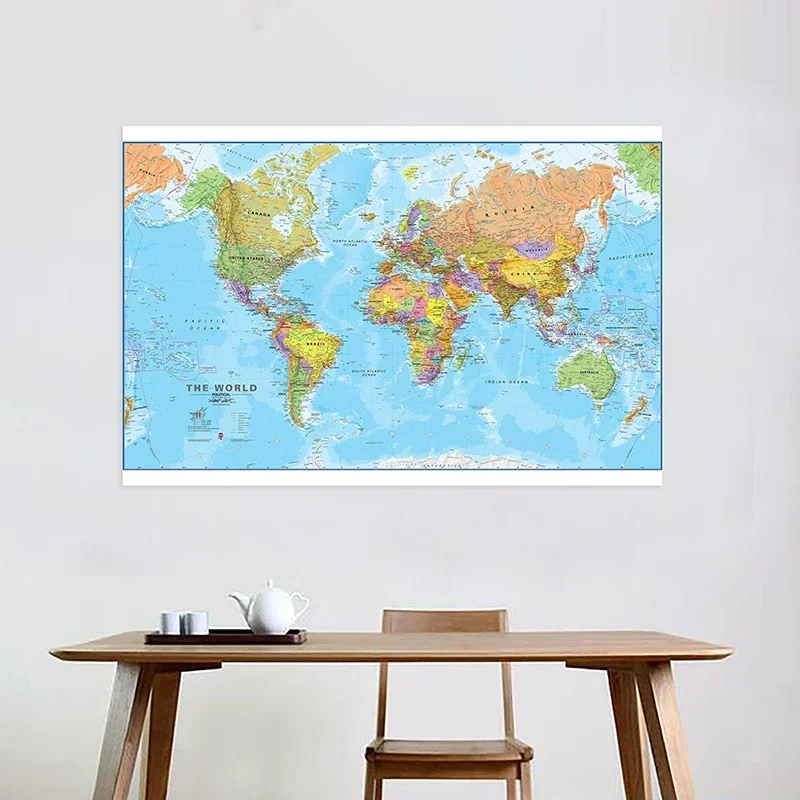 150*100cm Political Map of The World Detailed Wall Poster Clear Printed Canvas Paintings Classroom Home Decor School Supplies