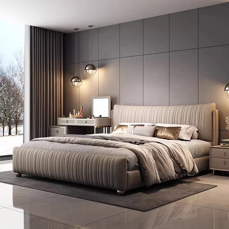 

Simple Leather Massage Bed Princess Sleeping Platform Safe Bed Bedroom Double Luxury Human Dog Letto Matrimoniale Home Furniture