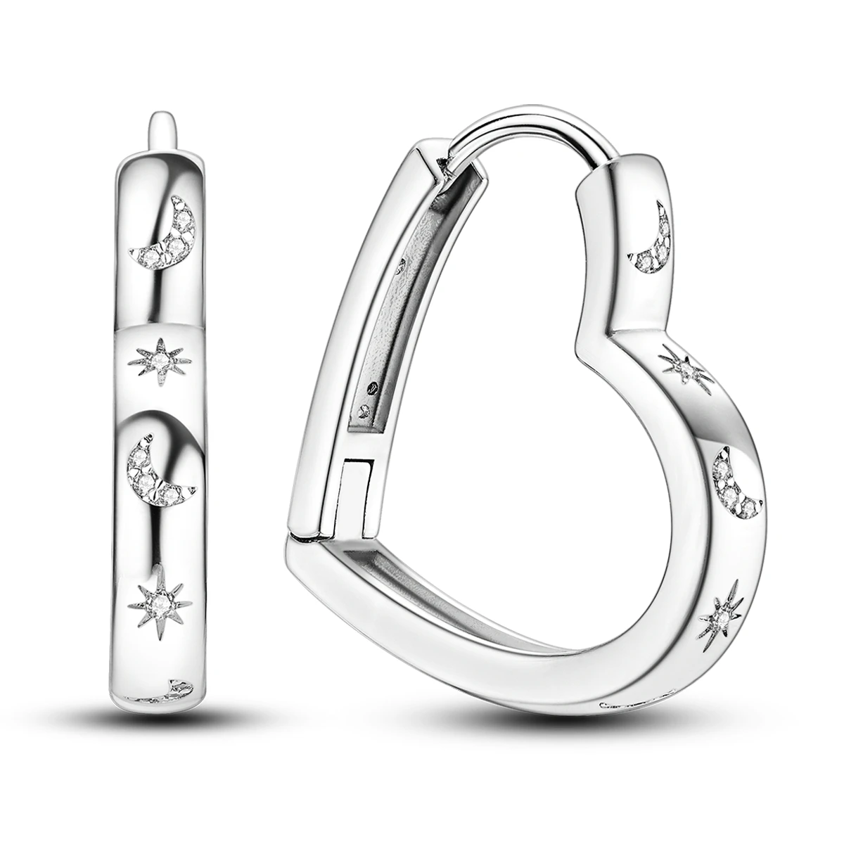 

Серьги-кольца из стерлингового серебра 925 пробы с сердцем, луной и звездой, асимметричные, с гравировкой, в небесном стиле, для женщин, ювелирные изделия ко Дню матери