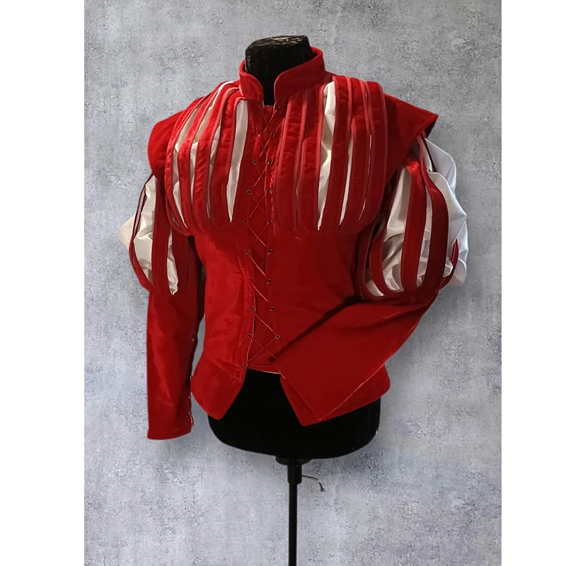 

Custom Made Red Velvet Tudor Doublet Renaissance Man Costume 16th Century Medieval Vest Women Tudor Top Jacket
