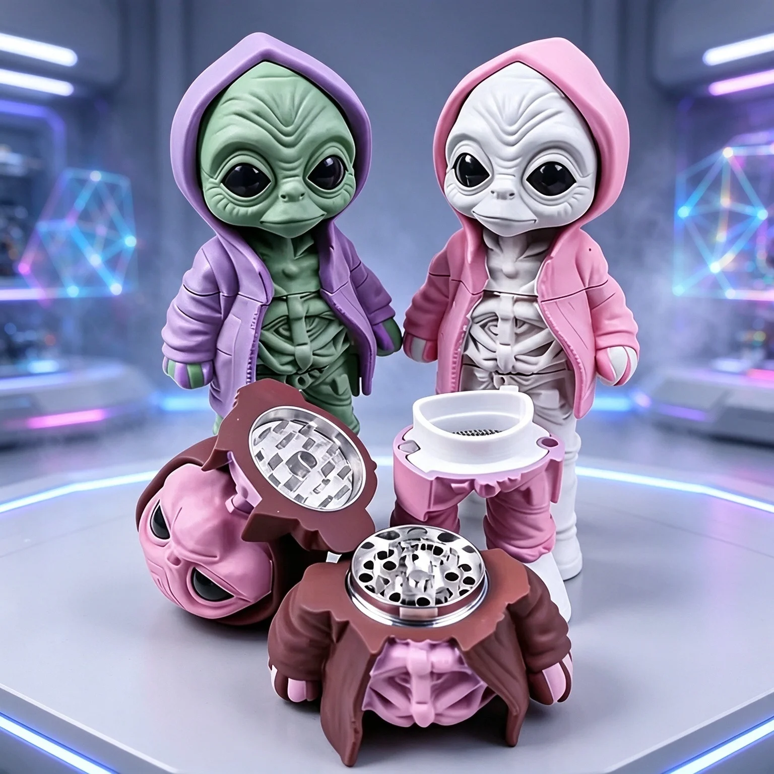 Alien Herb Grinder 4 Layer Zinc Teeth Tobacco Grinder Cute Alien Figure Spice Crusher for Dry Herbs Smoking Accessories Gift