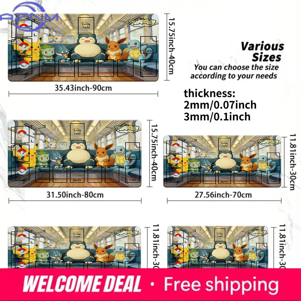 Pokemon TCG Playmat Train Scene with Pikachu Snorlax & Friends Large Non-Slip Mouse Pad for Trading Card Games Multiple Sizes