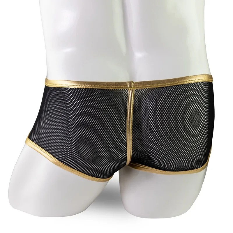 بقماش شفاف بوكسي الملابس الداخلية للرجال مثير U محدب الحقيبة الذهب تقليم اللون منعت السروال مثليون جنسيا المثيرة الشفافية سراويل بوكسر #2