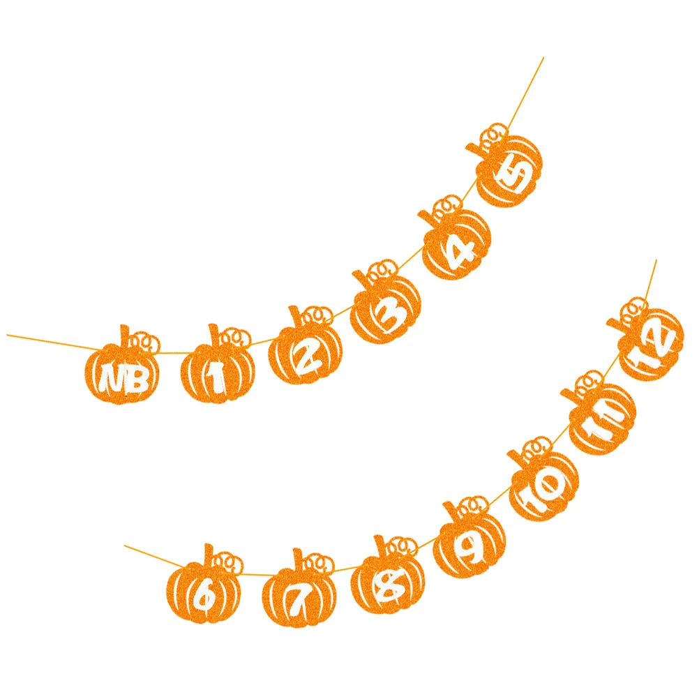 

1 Set Birthday Decor String Flags Photo Wall Pumpkin Flash Banner Orange Creative Paper Decor Party Bunting Holiday Wall Hanging