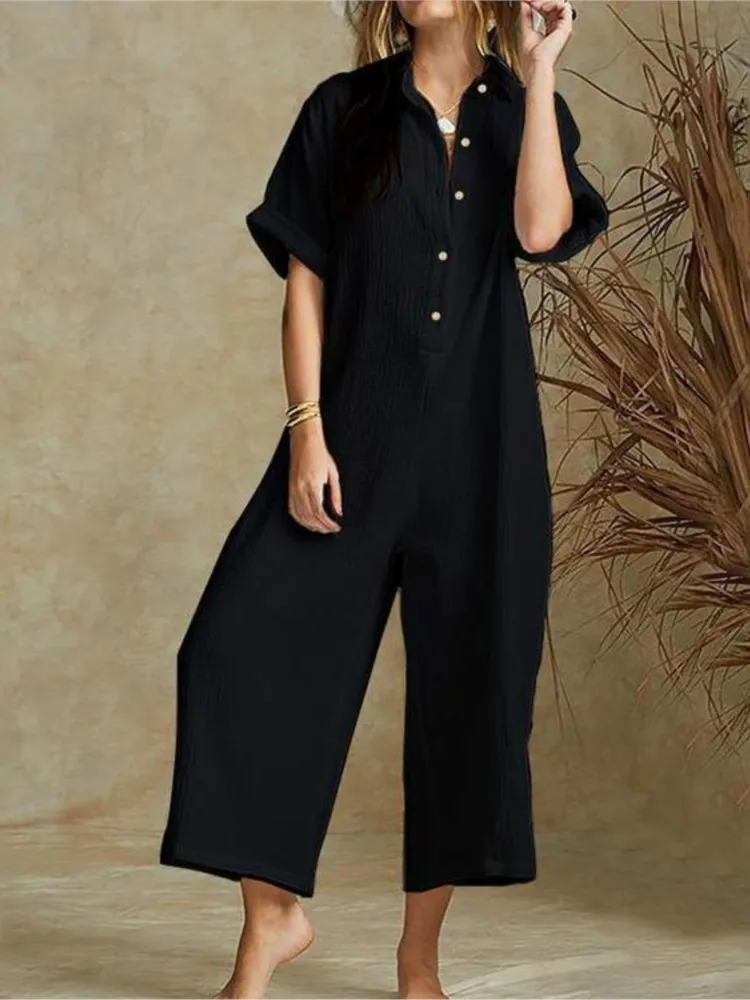 Summer Casual Workwear Jumpsuit Cotton And Linen Women\'s Trousers Spring Summer Elegant Office Lady Loose Simple Jumpsuits