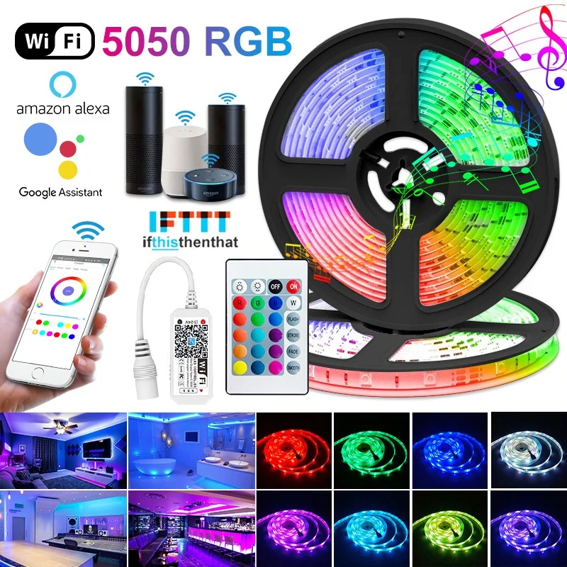 Taśmy LED RGB WIFI kontrola aplikacji SMD5050 wodoodporna elastyczna lampa wstążkowa na imprezę festiwalową dekoracja telewizora dekoracja pokoju