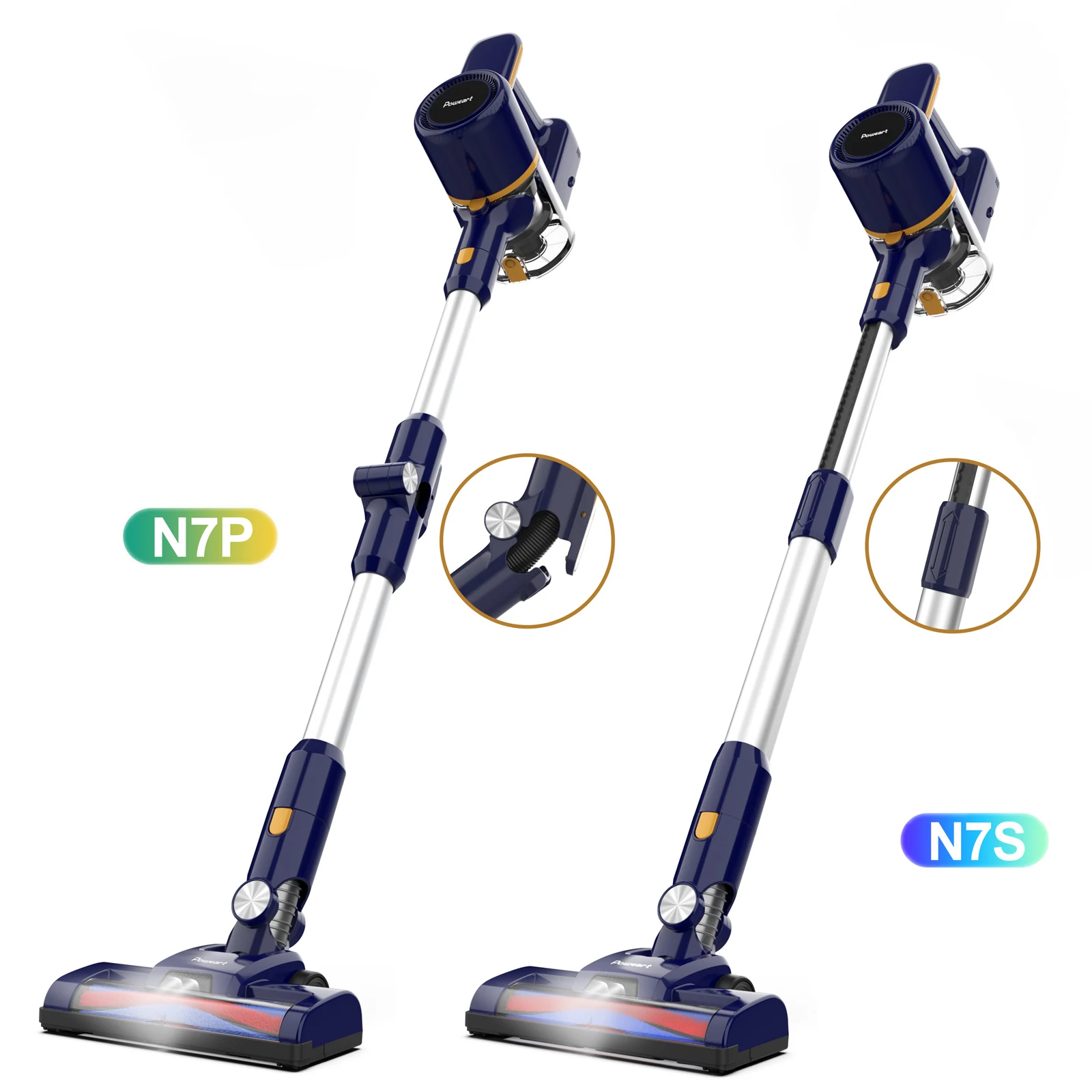 POWEART N7S/N7P Cordless Vacuum Cleaner, Lightweight Quiet Rechargeable Vacuum Cleaner for Carpet, Hard Floor, Pet Hair Clean