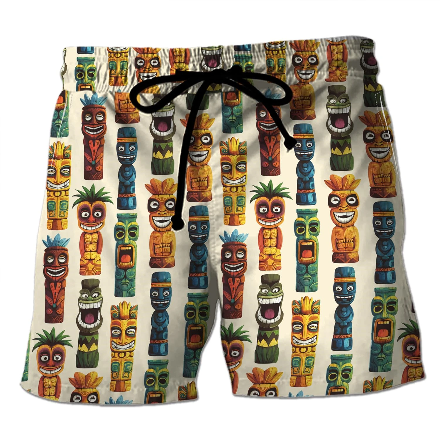 

2025 Tiki Mask Graphic Beach Shorts Summer Casual Vacation 3D Printed Hawaiian Short Pants Harajuku Kids Swim Trunks Bermudas