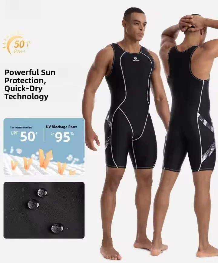 

Black One Piece Swimsuit Knee Length Racing Swimsuit Male Swimming Outfit HXBY Men Women Professional Sporty Swimwear