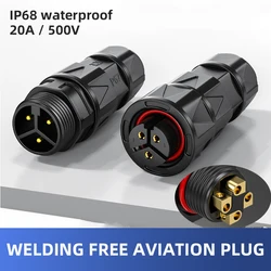 Waterproof M19 Solderless Connector 500V 20A 2 3 4 Pin Aviation Plug Industrial Male Female Docking Screw Lock Wire Connectors