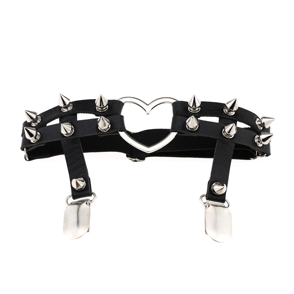 Women Adjustable Leather Leg Ring Girls Garter Belt Punk Heart Decor Metal Rivet Thigh Ring