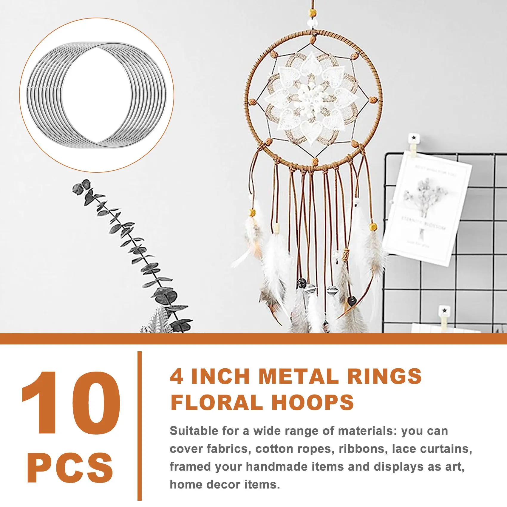 A44M 10 Pack 4 Inch Silver Dream Catcher Metal Rings Floral Hoops Wreath Macrame Creations Ring for Crafts DIY