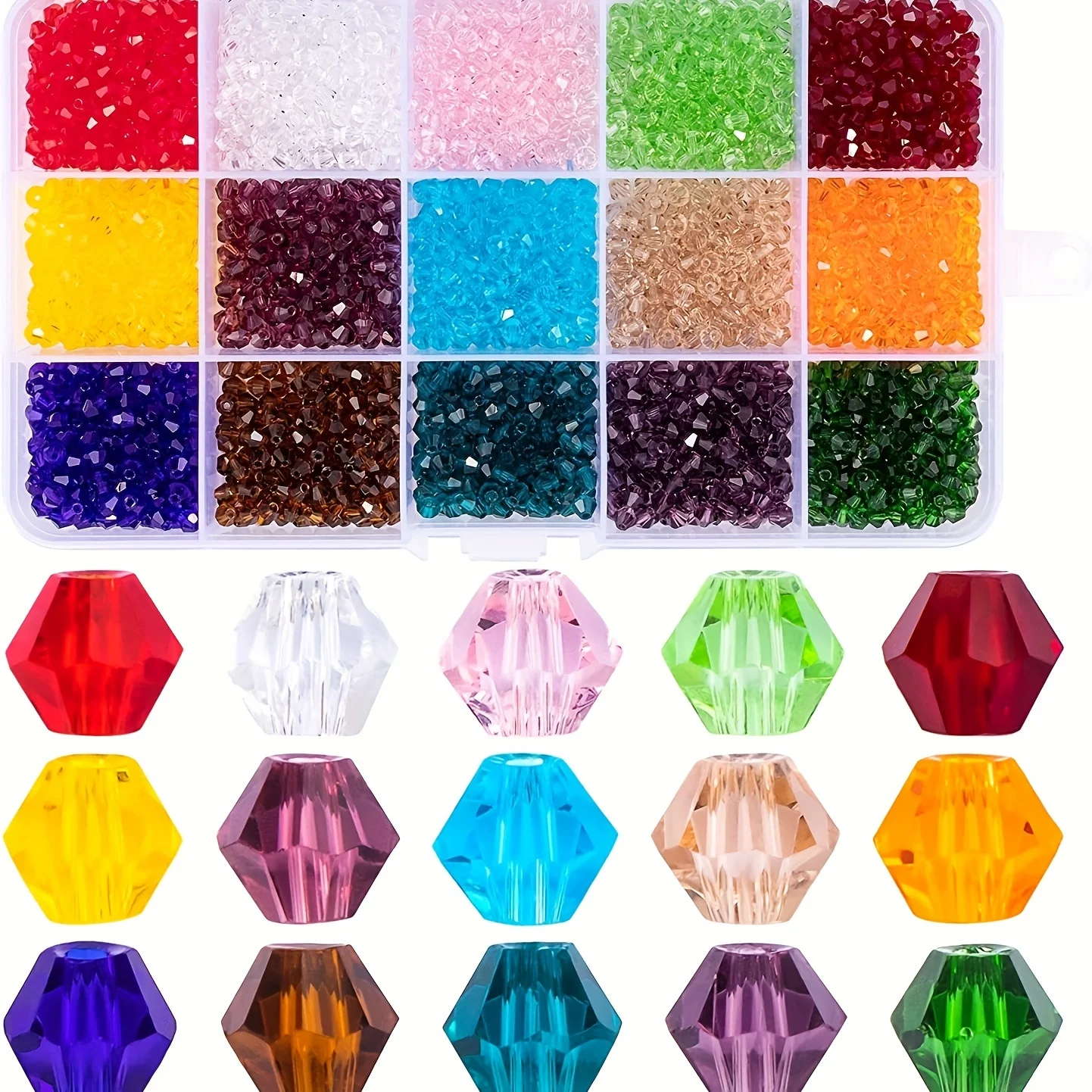 1500PCS 4mm Glass Crystal Beads Spacer Beads Faced Crystal Glass Beads 15 Colors Used for DIY Bead Bracelet Necklace Crafts