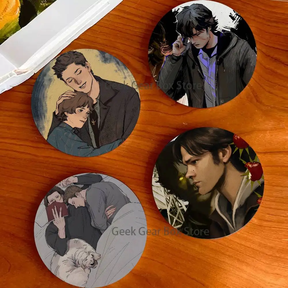 

Dean Sam Winchester Fanart 2D Pattern round Wooden Coaster Decorative Coffee Cup for Use in Coffee Shops Bars Wine Beer