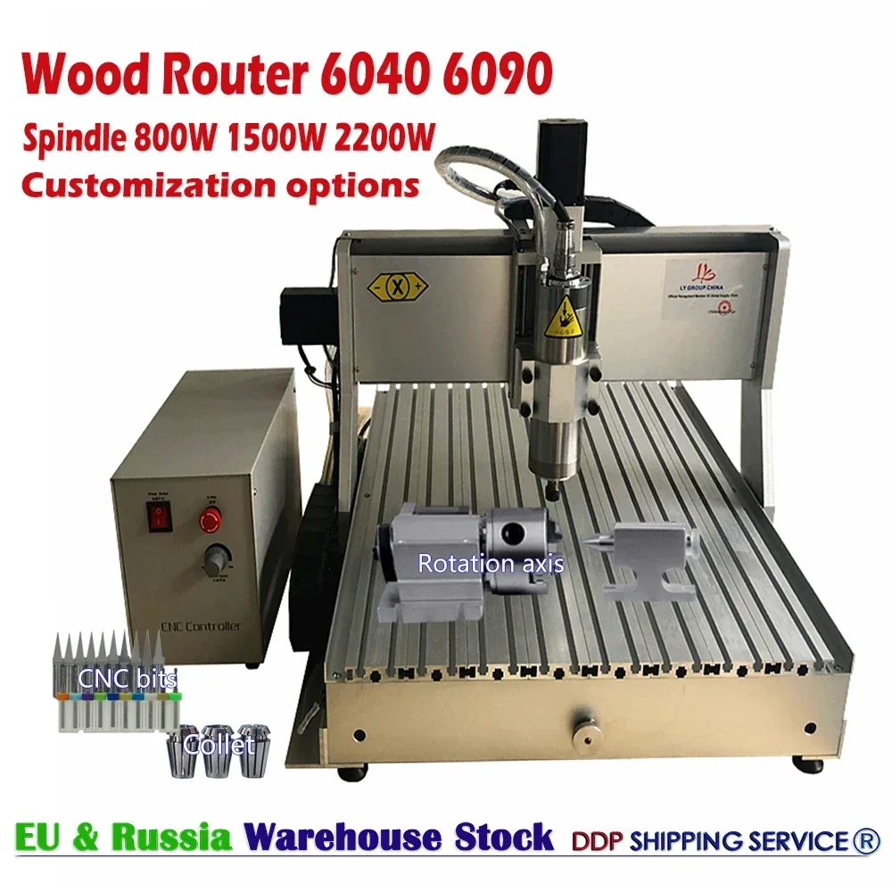 LY CNC 6040/6090 3/4 Axis USB CNC Router Wood Aluminum Metal Engraving Milling Drilling Machine with Water Tank