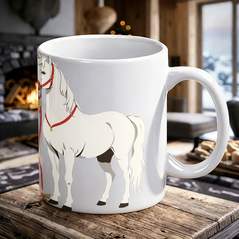 

Nordic minimalist style white horse ceramic mug, coffee cup, milk cup, office tea cup, drinking cup, fade-resistant,holiday gift