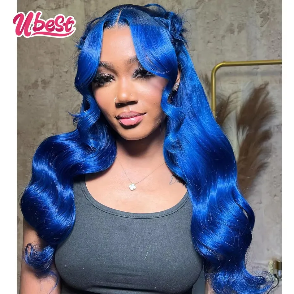 

Ubest 13X6 Transparent Lace Front Wigs Body Wave 100％ Human Hair Dark Blue Colored 5X5 Lace Closure Wig Pre Plucked For Women