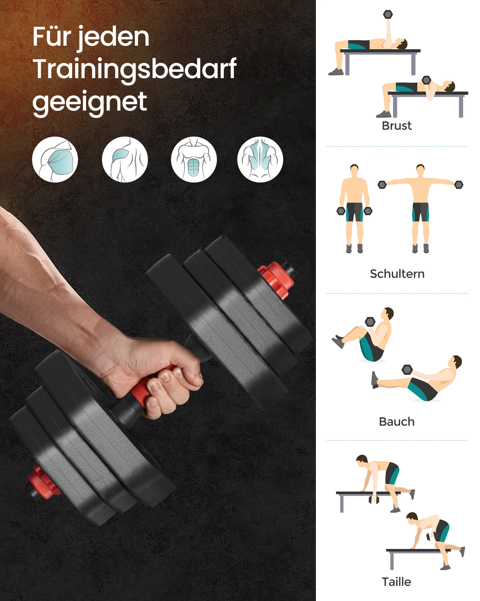 مجموعة دمبل SONGMICS مجموعة دمبل قصيرة سداسية للتمرين واللياقة البدنية ورفع الأثقال #3