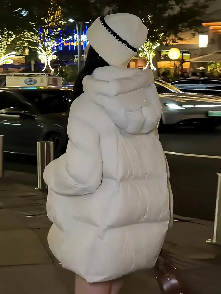 Damska biała kurtka puchowa Thiened, zimowa, ciepła, z kapturem, codzienna odzież wierzchnia, odporna na zimno.