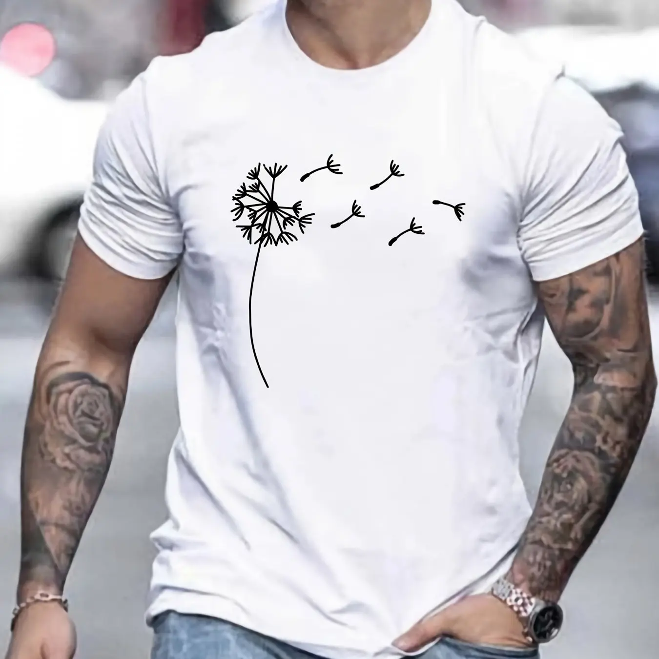 Dandelion Print Summer Men's Short-sleeve T-shirt High Quality Cotton Casual Wear Men's Clothing