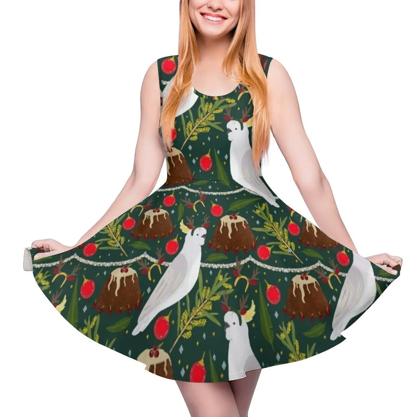 

Christmas Australian Sulfur Crested Cockatoo Parrot Pudding Wattle Sleeveless Dress elegant dresses plus sizes