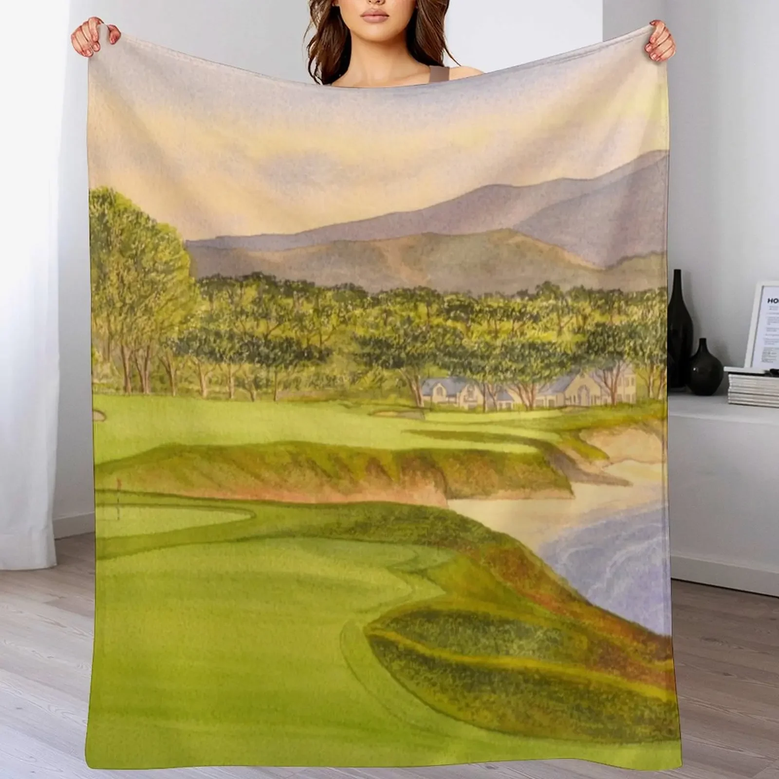 Pebble Beach Golf Course Holes 9 and 10 Throw Blanket Stuffeds For Baby Blankets