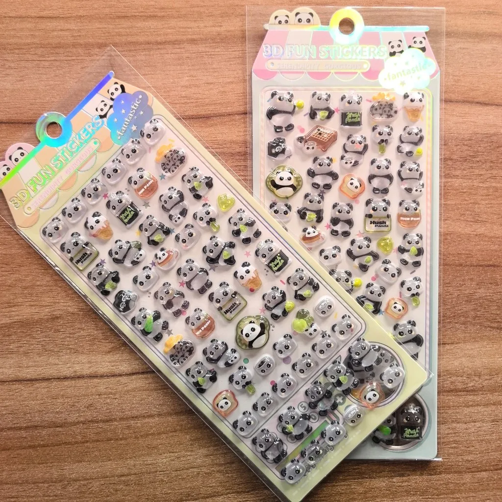 2 Pcs 3D Panda Fun Stickers Set - Cute Transparent Decor Decals for Journals & Phone Cases RecordingYourLife Store