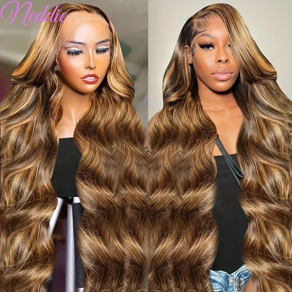 HD Lace Frontal Wig Highlight Colored Body Wave 13x4 13x6 Brazilian Transparent 30 40 Inch PrePlucked Human Hair For Women