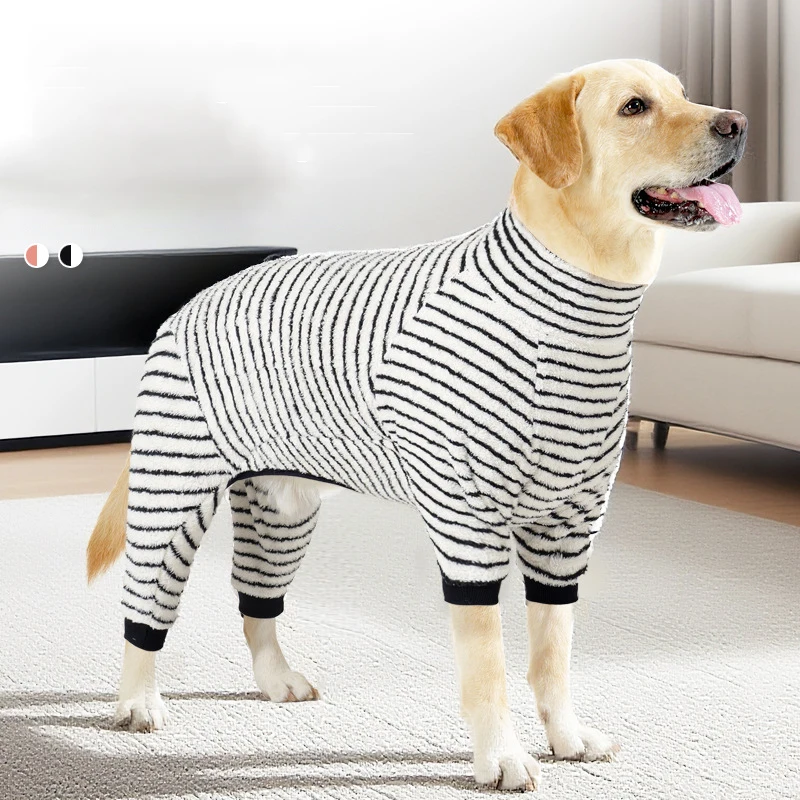 

Comfortable Fleece Sports Leisure Striped Dog Hoodie Winter Warm Anti-Shedding Home Outdoor Dog Cotton Coat Clothes for Pets
