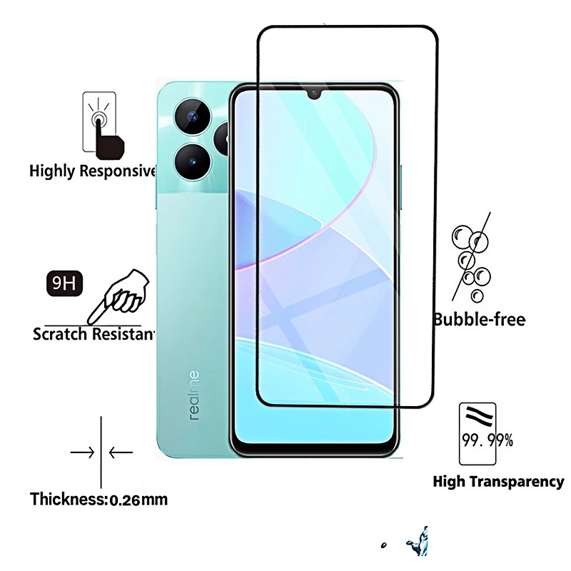 4-1 قطعة غطاء كامل الزجاج المقسى ل Realme C51 واقيات الشاشة C51 C31 C53 C33 C55 C35 c55 c67 زجاج واقي C 51 53 55 33 #4