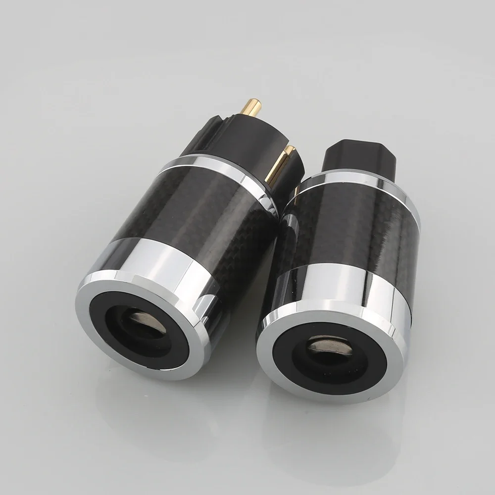 Audiocrast CFG Conector fêmea IEC de fibra de carbono banhado a ouro Schuko Power Plug Conector